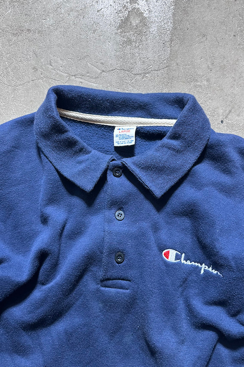 MADE IN USA 80'S L/S POLO SWEATSHIRT / NAVY [SIZE: L USED]
