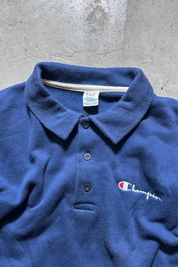 MADE IN USA 80'S L/S POLO SWEATSHIRT / NAVY [SIZE: L USED]