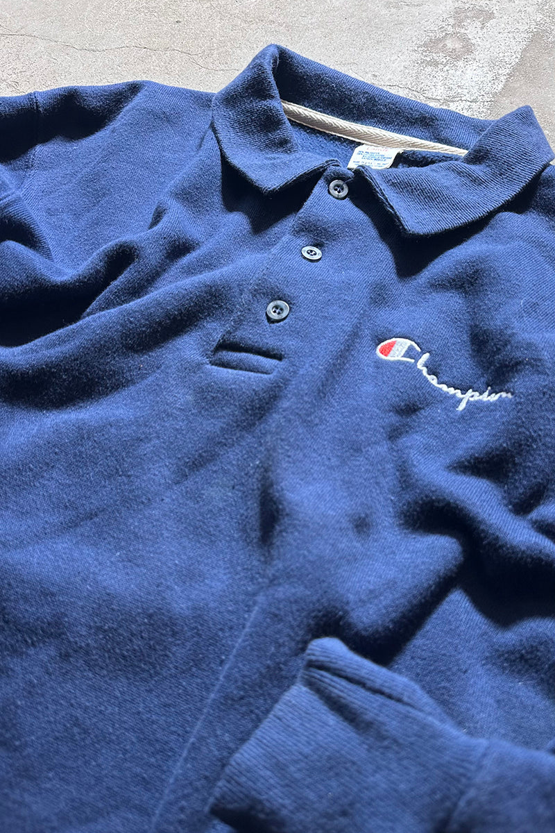 MADE IN USA 80'S L/S POLO SWEATSHIRT / NAVY [SIZE: L USED]