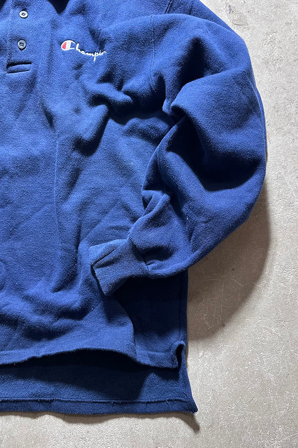 MADE IN USA 80'S L/S POLO SWEATSHIRT / NAVY [SIZE: L USED]