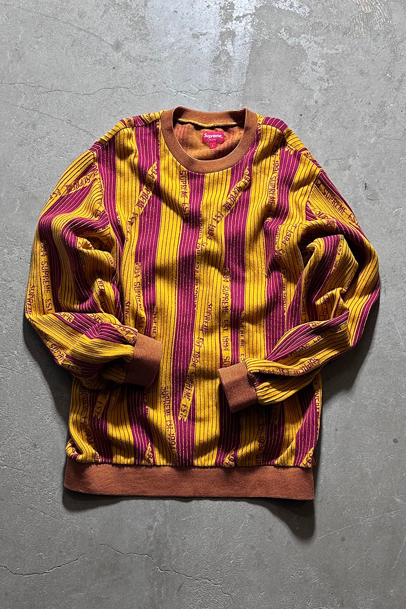 20AW TEXTURED STRIPE CREWNECK COTTON KNIT SWEATER / YELLOW [SIZE: L USED]