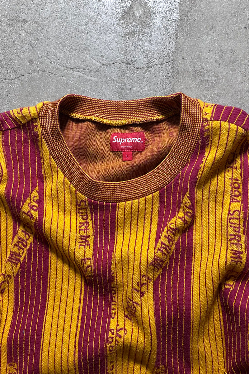 20AW TEXTURED STRIPE CREWNECK COTTON KNIT SWEATER / YELLOW [SIZE: L USED]
