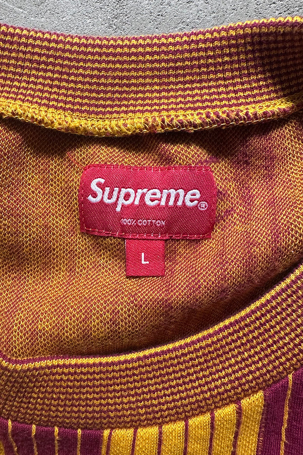 20AW TEXTURED STRIPE CREWNECK COTTON KNIT SWEATER / YELLOW [SIZE: L USED]