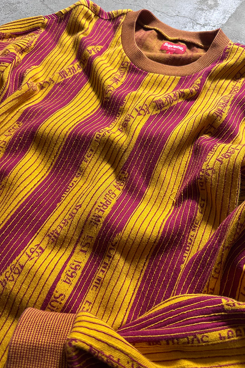 20AW TEXTURED STRIPE CREWNECK COTTON KNIT SWEATER / YELLOW [SIZE: L USED]
