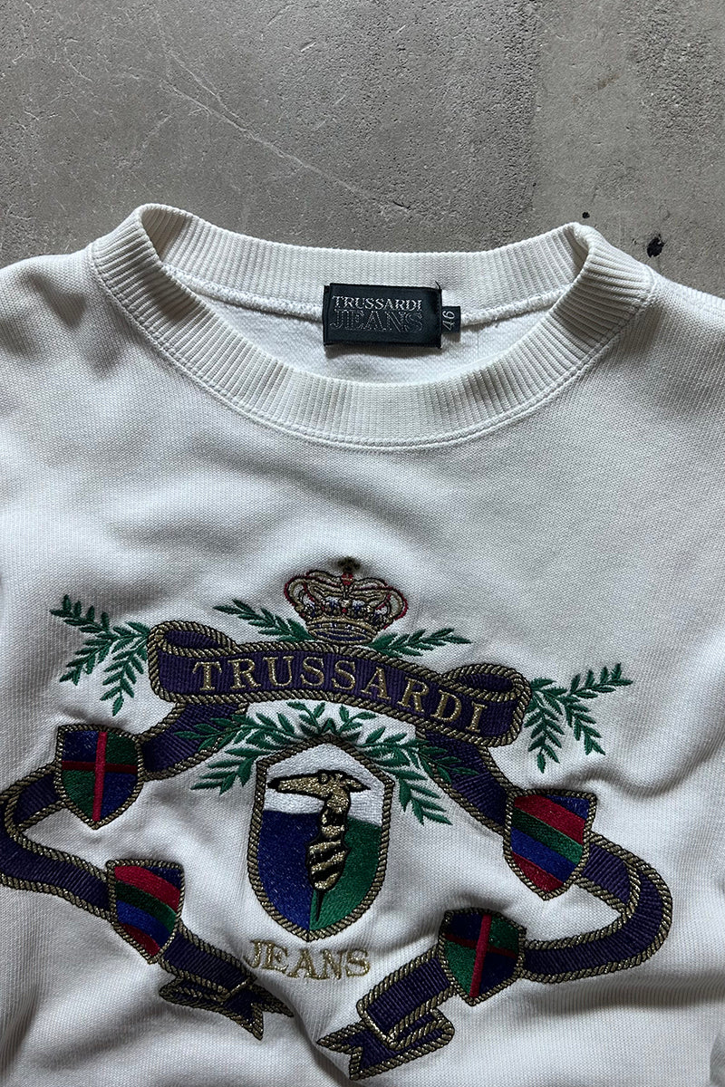 90'S LOGO EMBROIDERY SWEATSHIRT / WHITE [SIZE: M USED]
