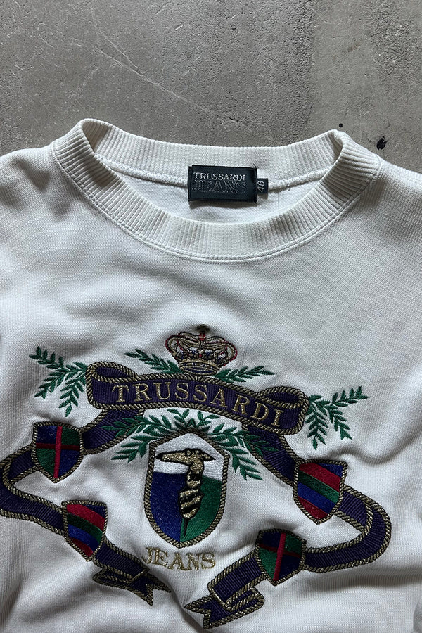90'S LOGO EMBROIDERY SWEATSHIRT / WHITE [SIZE: M USED]