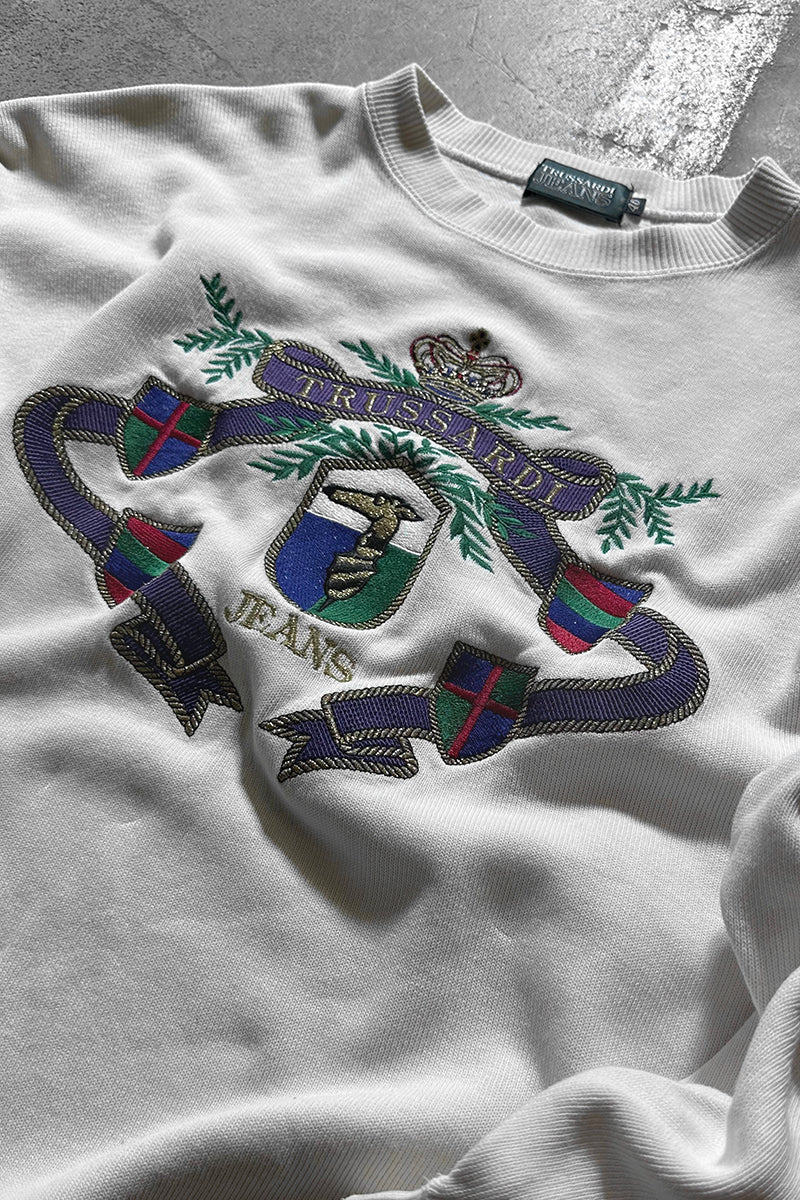 90'S LOGO EMBROIDERY SWEATSHIRT / WHITE [SIZE: M USED]