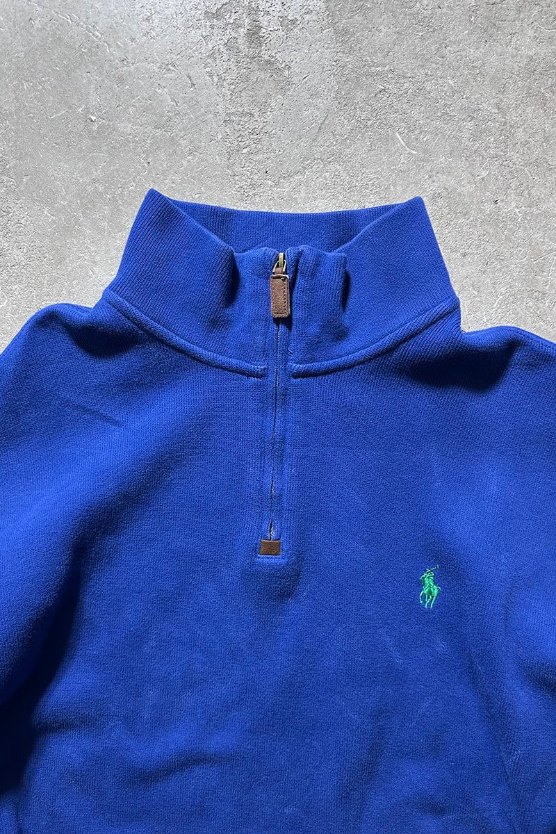 HALF ZIP COTTON KNIT SWEATER / BLUE [SIZE: XL USED]