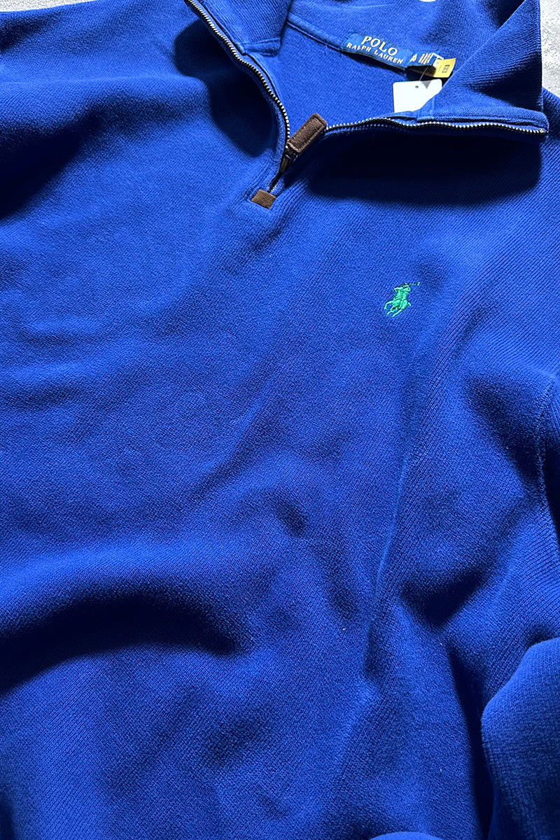 HALF ZIP COTTON KNIT SWEATER / BLUE [SIZE: XL USED]