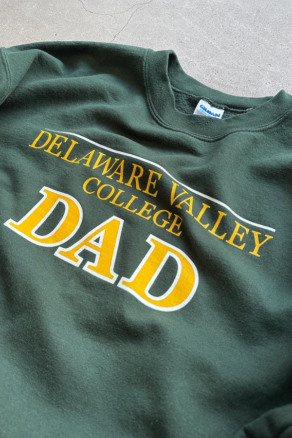 DELAWARE VALLEY COLLEGE DAD PRINT SWEATSHIRT / GREEN [SIZE: L USED]