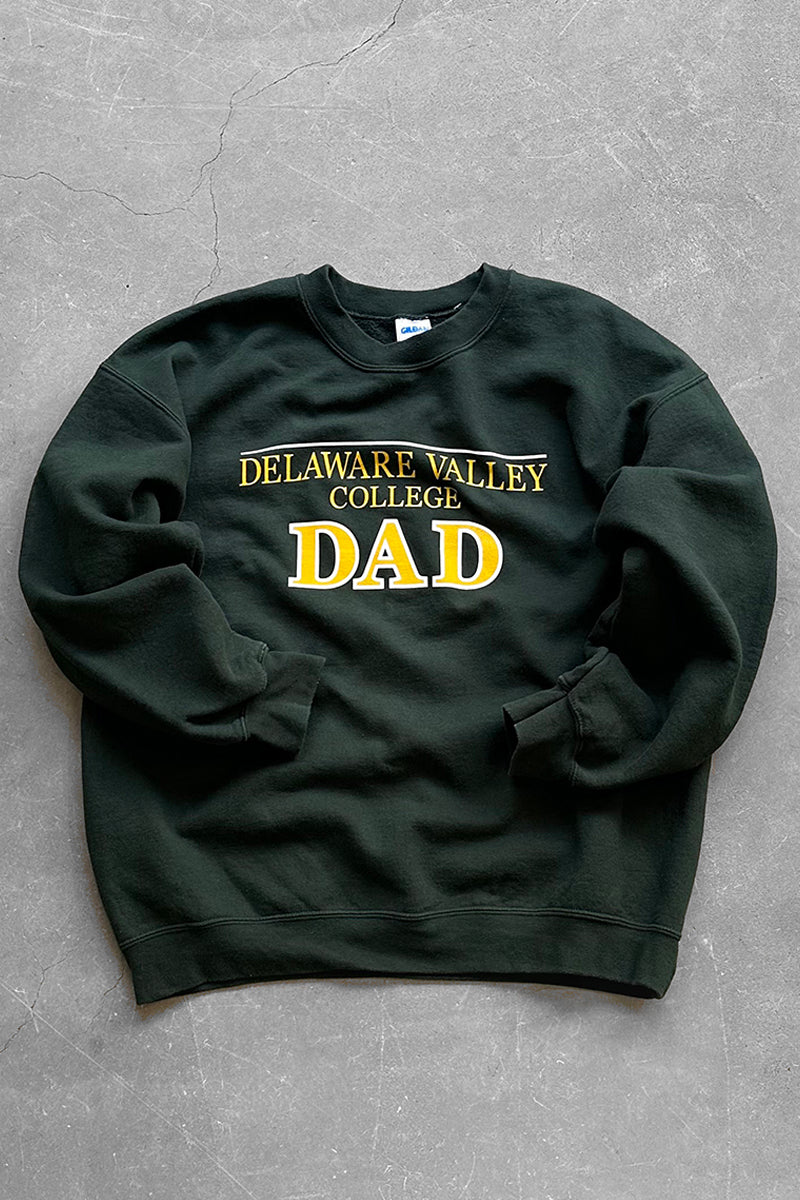 DELAWARE VALLEY COLLEGE DAD PRINT SWEATSHIRT / GREEN [SIZE: L USED]
