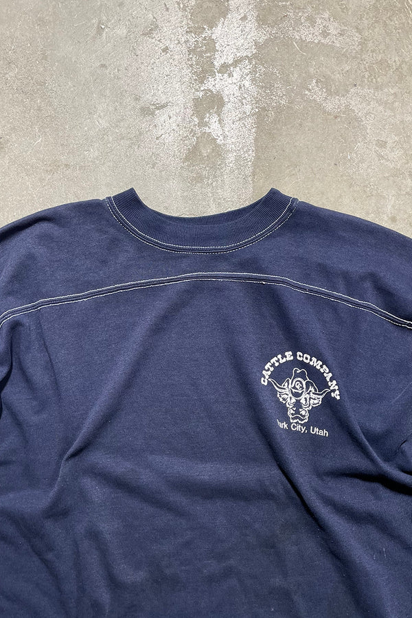 MADE IN USA 80'S CATTLE COMPANY T-SHIRT / NAVY [SIZE:XL USED]