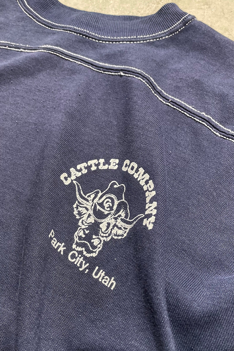 MADE IN USA 80'S CATTLE COMPANY T-SHIRT / NAVY [SIZE:XL USED]