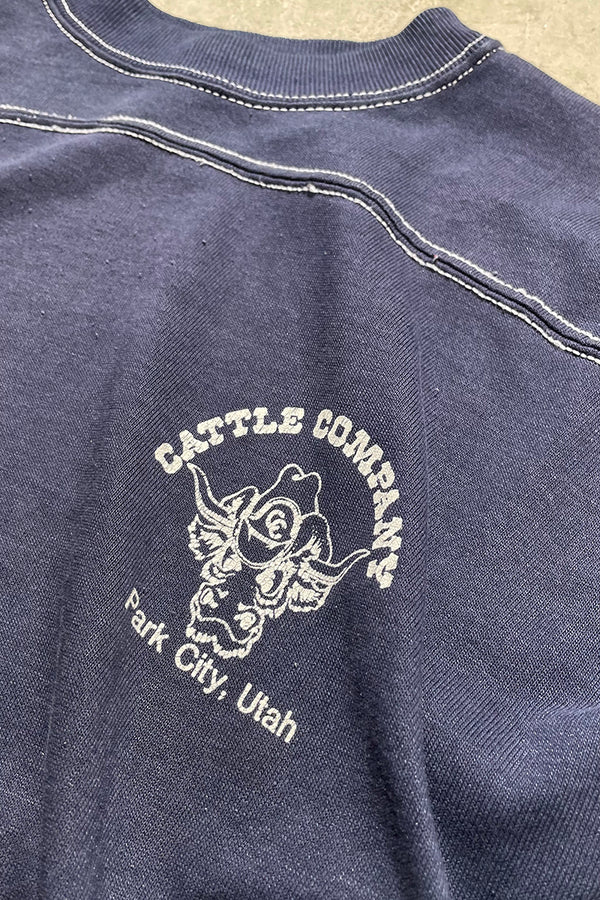 MADE IN USA 80'S CATTLE COMPANY T-SHIRT / NAVY [SIZE:XL USED]