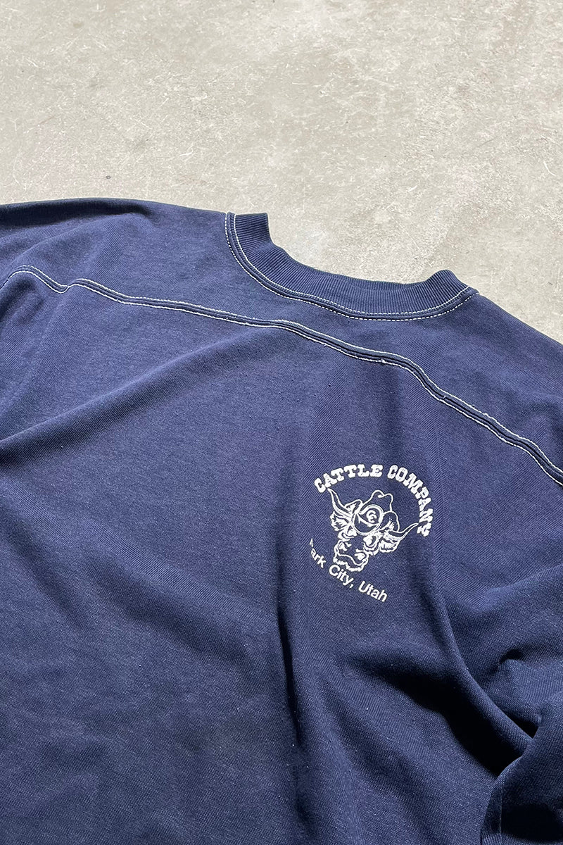 MADE IN USA 80'S CATTLE COMPANY T-SHIRT / NAVY [SIZE:XL USED]