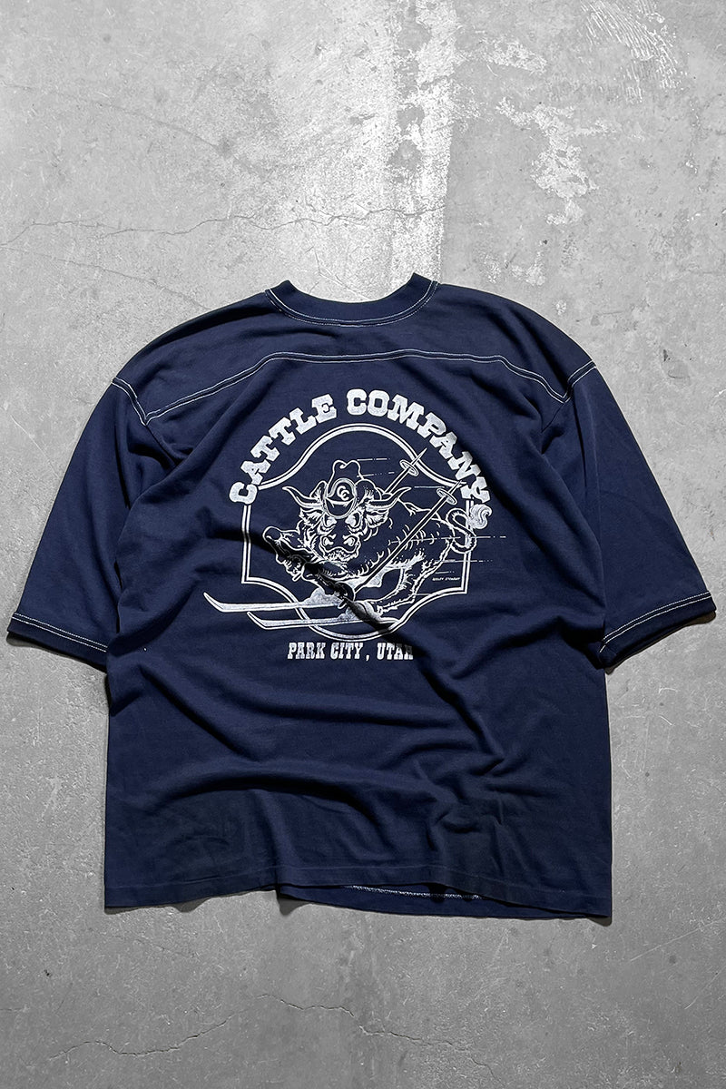 MADE IN USA 80'S CATTLE COMPANY T-SHIRT / NAVY [SIZE:XL USED]