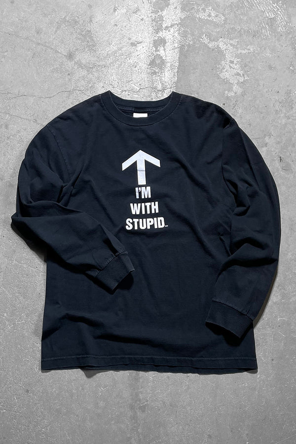 90'S L/S I'M WITH STUPID MESSAGE T-SHIRT / BLACK [SIZE: M USED]
