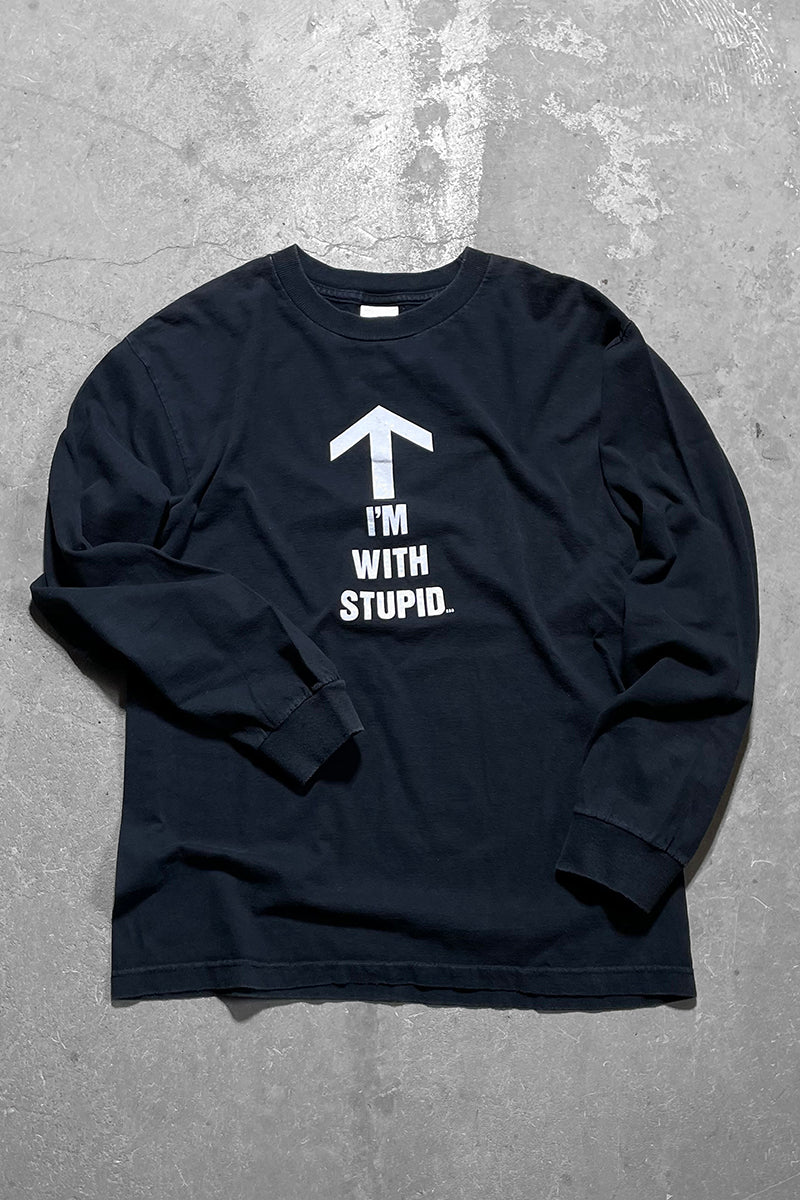 90'S L/S I'M WITH STUPID MESSAGE T-SHIRT / BLACK [SIZE: M USED]