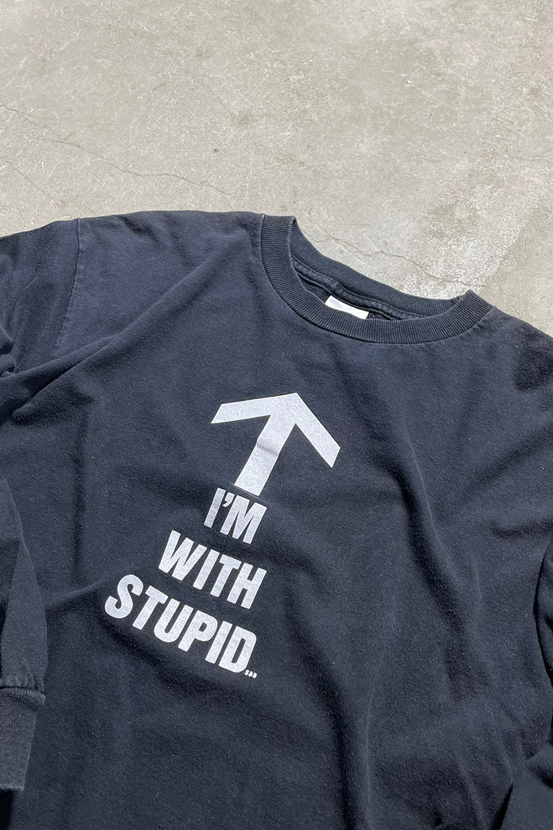 90'S L/S I'M WITH STUPID MESSAGE T-SHIRT / BLACK [SIZE: M USED]