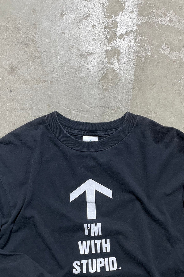 90'S L/S I'M WITH STUPID MESSAGE T-SHIRT / BLACK [SIZE: M USED]
