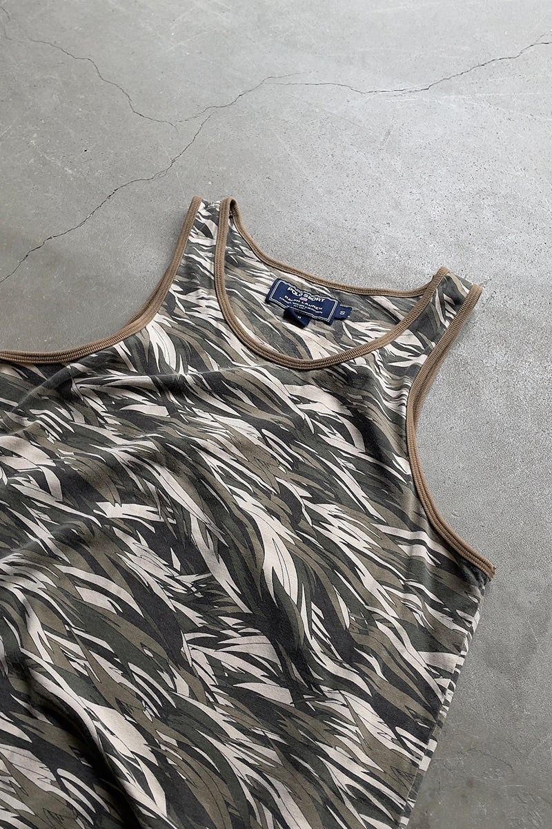 90'S LEAF CAMO TANK TOP / KHAKI [SIZE: S USED]