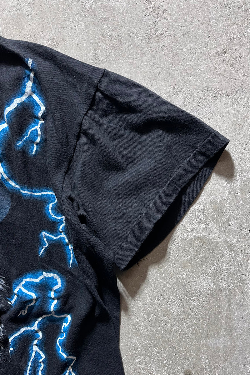 90s AMERICAN THUNDER WOLF PRINT ANIMAL T-SHIRT / BLACK [SIZE: L USED]