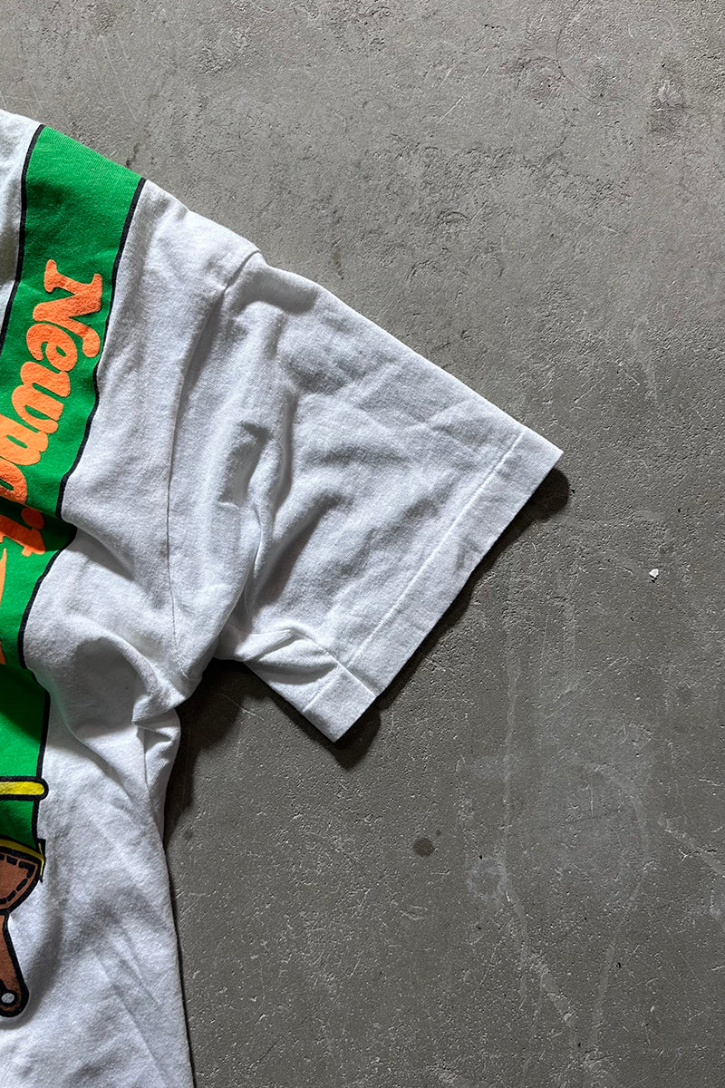 MADE IN USA 90'S NEWPORT SUSPENDER PRINT T-SHIRT / WHITE [SIZE: L USED]