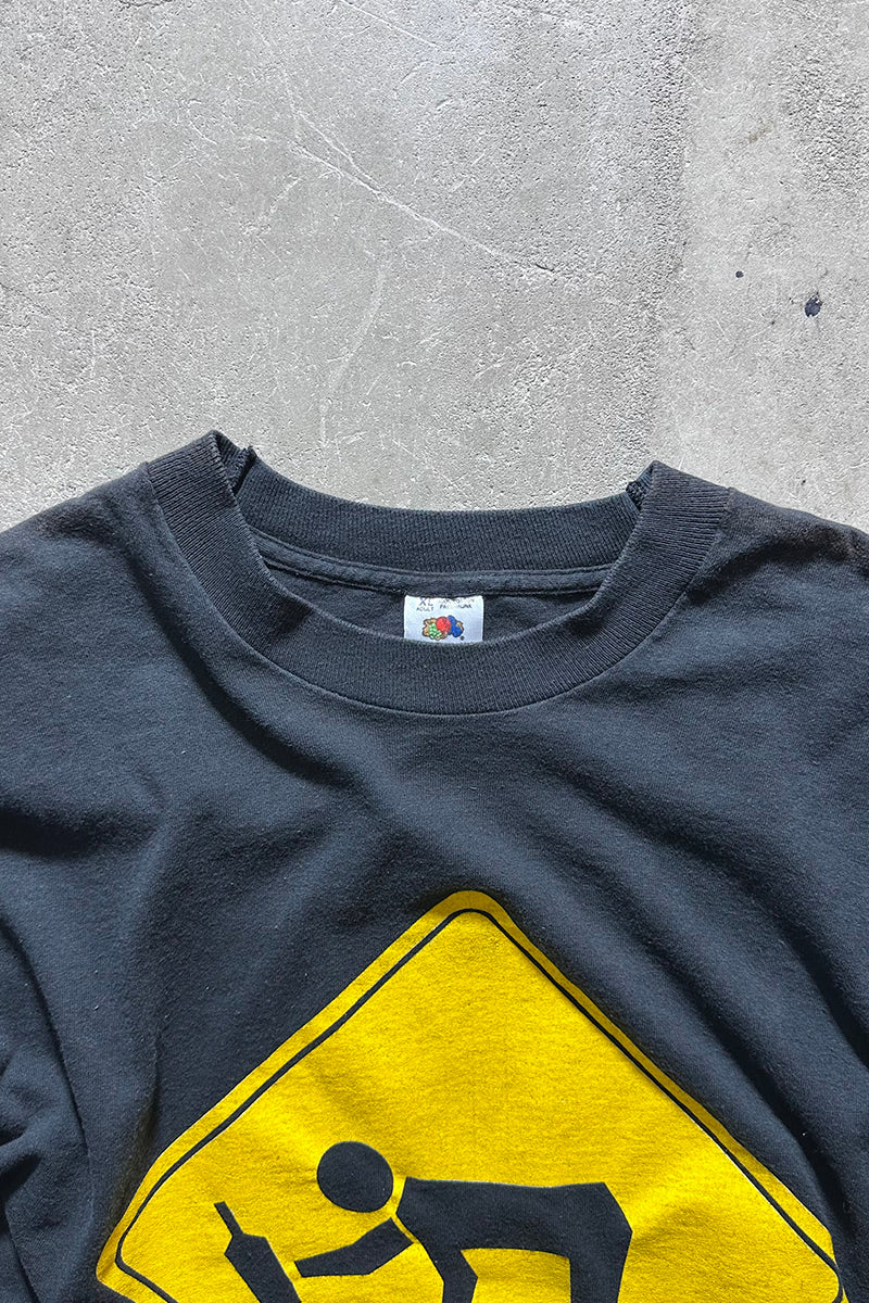 MADE IN USA 94'S STUDENT CROSSING PRINT T-SHIRT / BLACK [SIZE: XL USED]