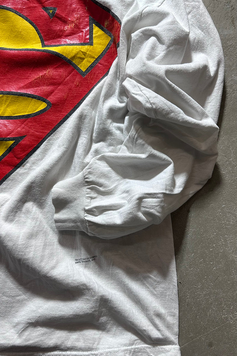 97'S SUPERMAN L/S T-SHIRT / WHITE [SIZE: L USED]