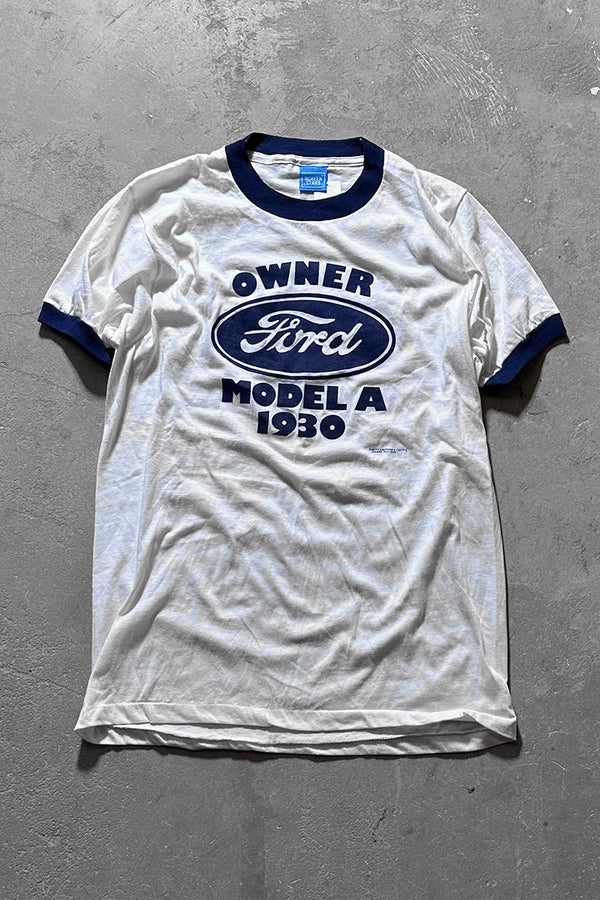 MADE IN USA 80'S FORD RINGER T-SHIRT / WHITE [SIZE: L USED]