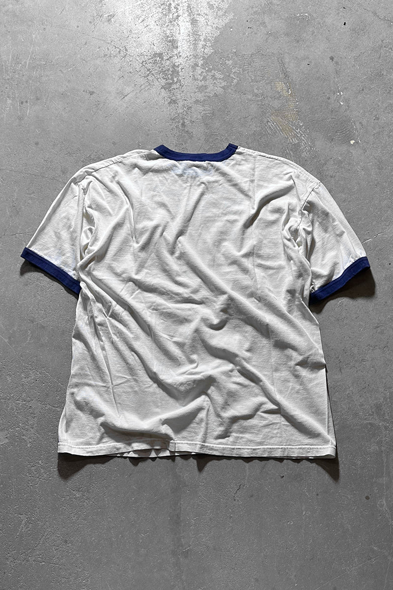 MADE IN USA 90'S LOGO RINGER T-SHIRT / WHITE [SIZE: XL USED]