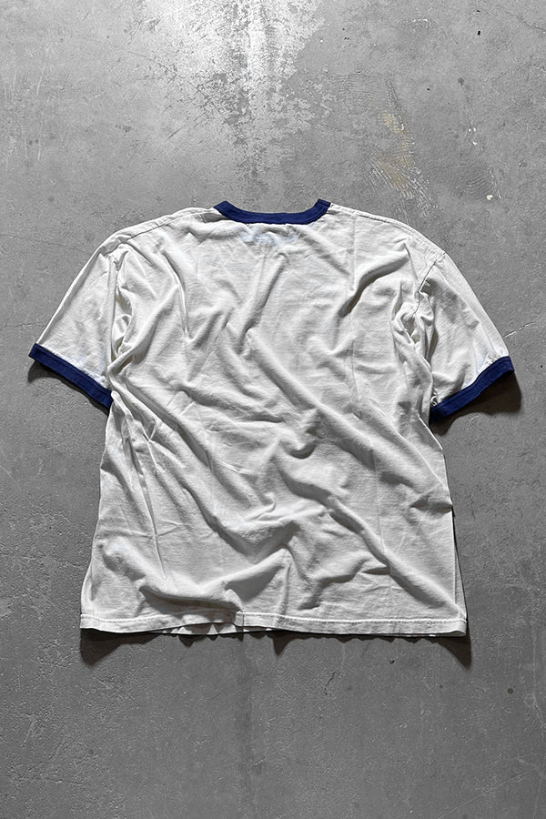 MADE IN USA 90'S LOGO RINGER T-SHIRT / WHITE [SIZE: XL USED]