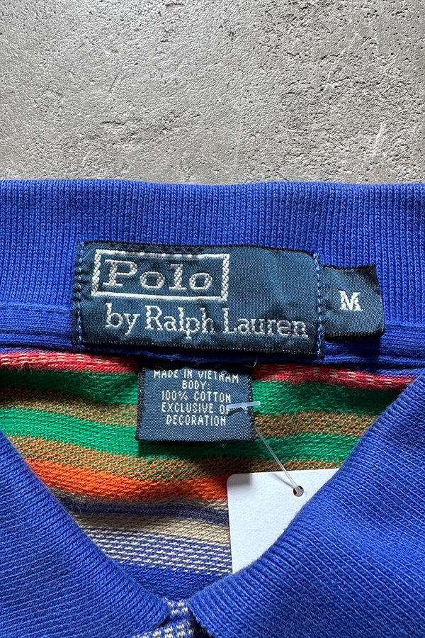 90s S/S NATIVE PATTERN POLO SHIRT / BLUE [SIZE: M USED]