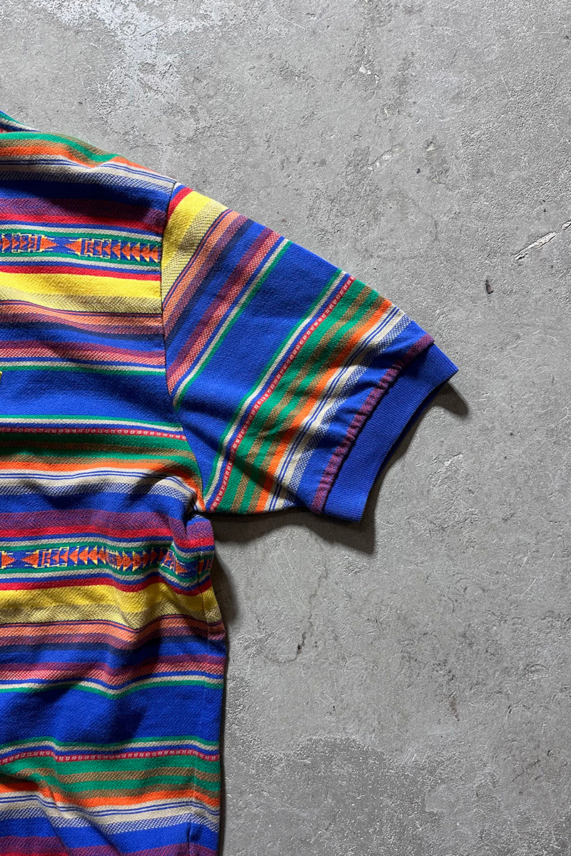 90s S/S NATIVE PATTERN POLO SHIRT / BLUE [SIZE: M USED]