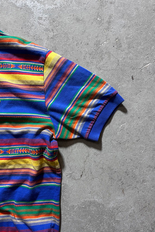 90s S/S NATIVE PATTERN POLO SHIRT / BLUE [SIZE: M USED]