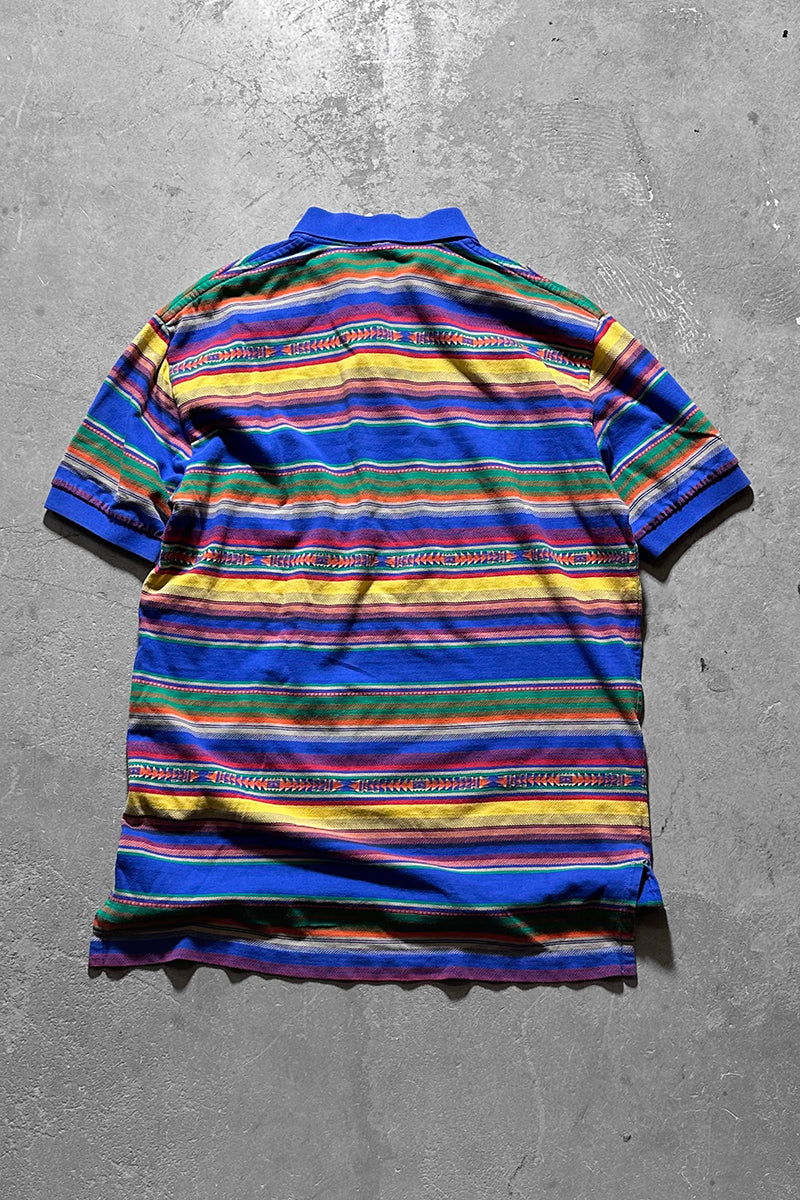 90s S/S NATIVE PATTERN POLO SHIRT / BLUE [SIZE: M USED]