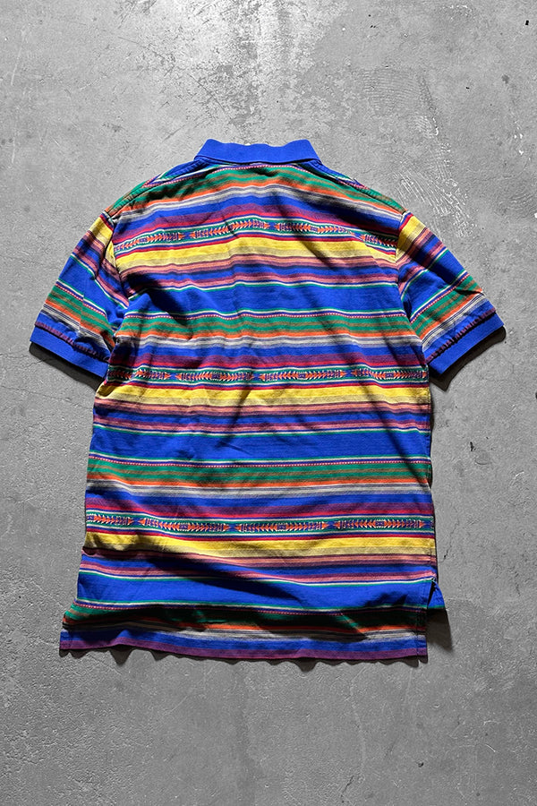 90s S/S NATIVE PATTERN POLO SHIRT / BLUE [SIZE: M USED]