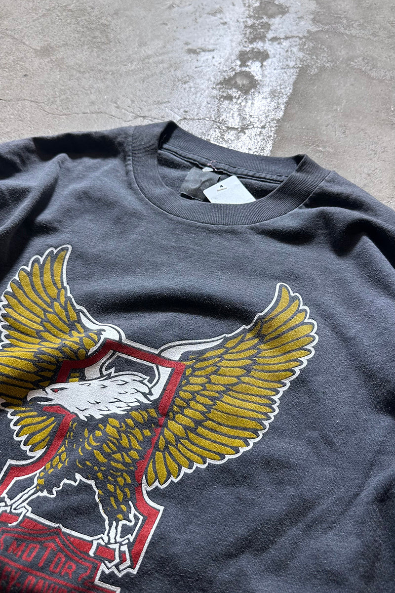 80-90s HARLEY DAVIDSON LOGO T-SHIRT / CHARCOAL [SIZE: M USED]