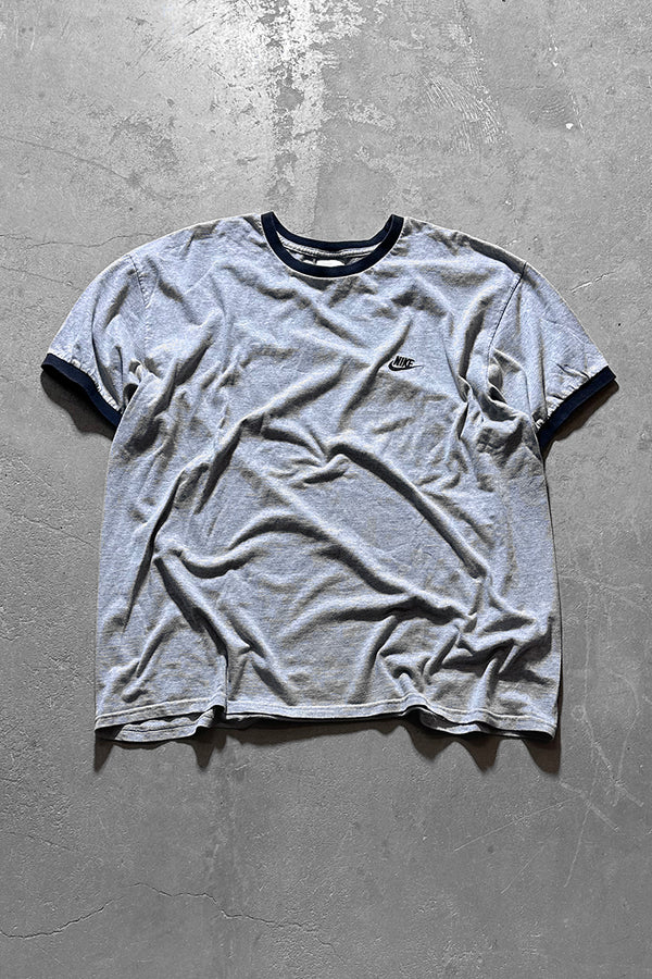 Y2K EARLY 00'S LOGO RINGER T-SHIRT / GRAY [SIZE: XL USED]
