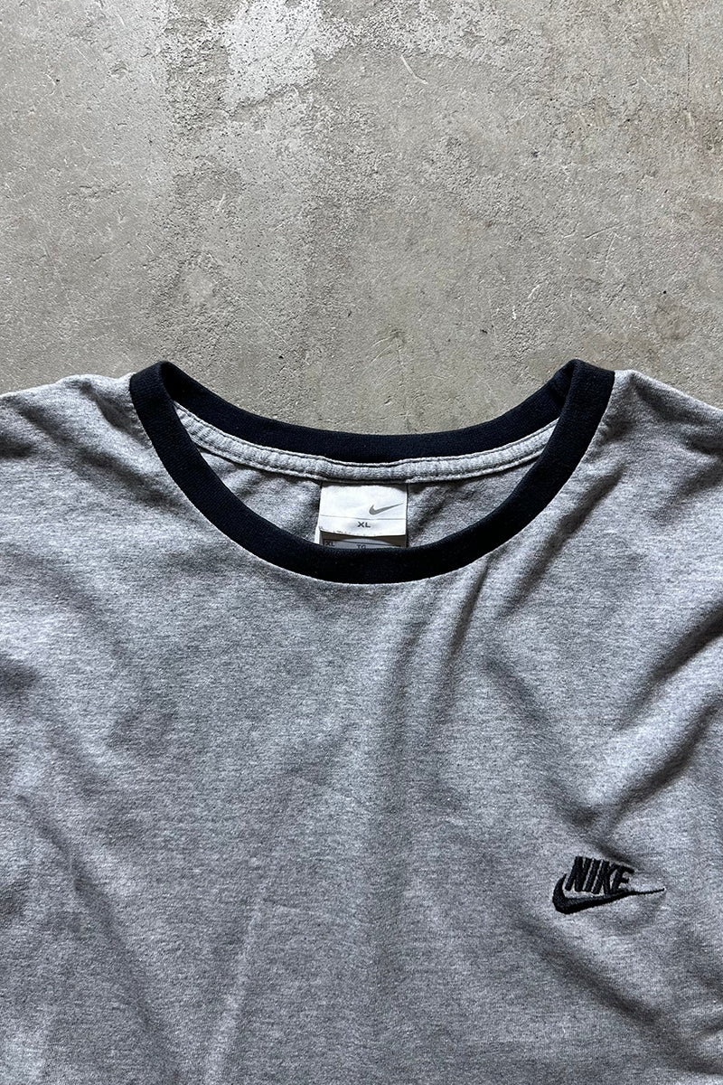 Y2K EARLY 00'S LOGO RINGER T-SHIRT / GRAY [SIZE: XL USED]