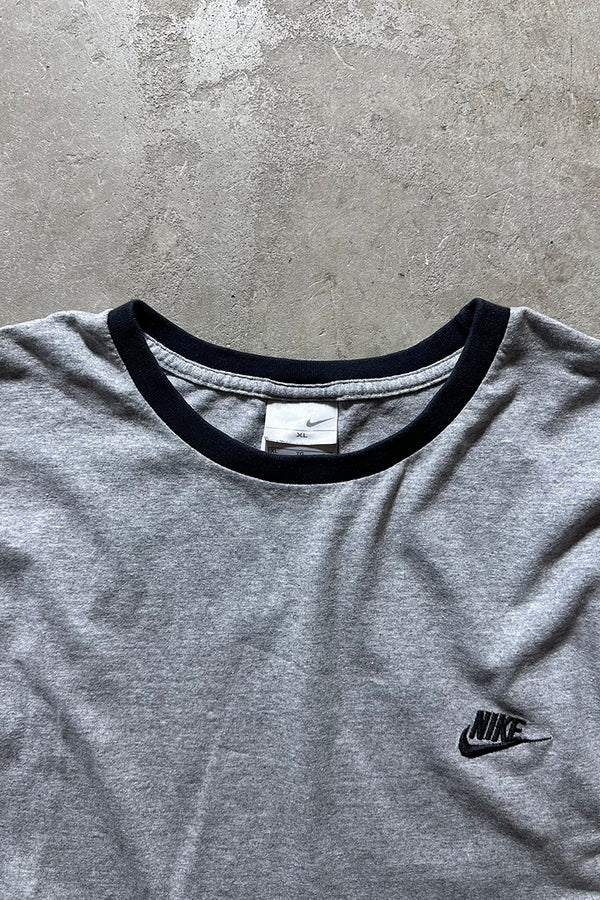 Y2K EARLY 00'S LOGO RINGER T-SHIRT / GRAY [SIZE: XL USED]
