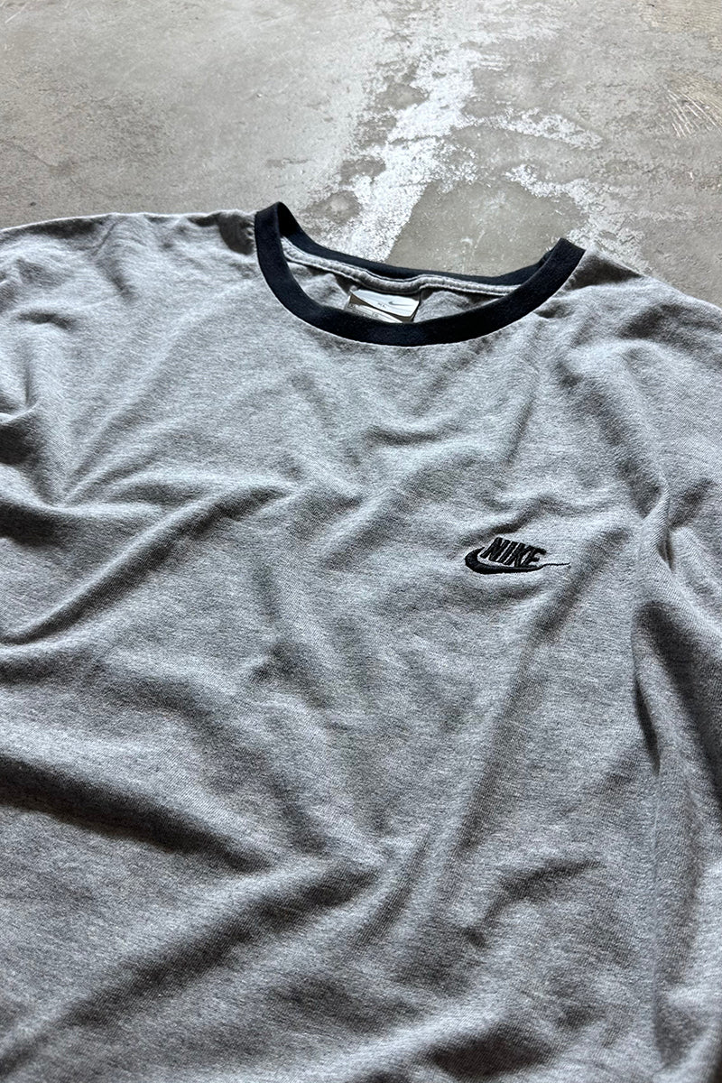 Y2K EARLY 00'S LOGO RINGER T-SHIRT / GRAY [SIZE: XL USED]