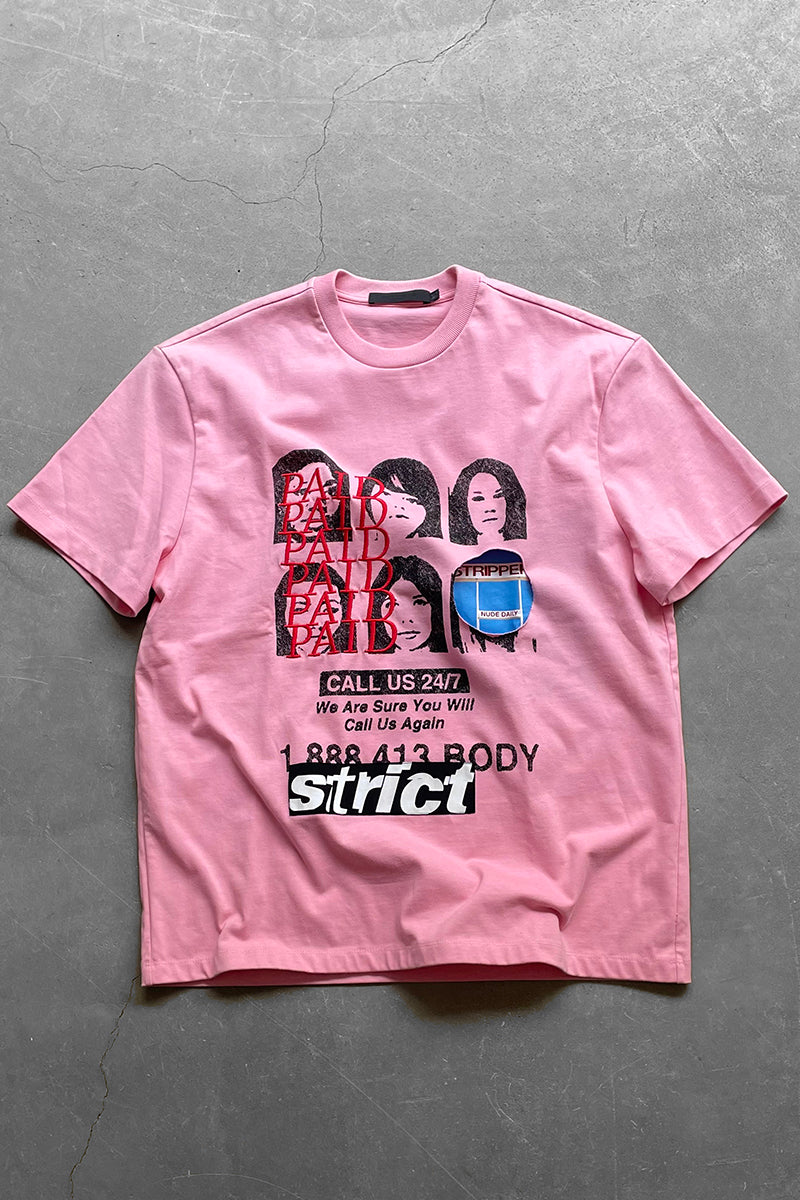 PAID EMBROIDERY T-SHIRT / PINK [SIZE: 48 USED]