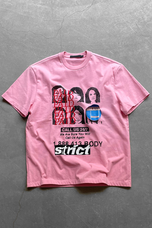 PAID EMBROIDERY T-SHIRT / PINK [SIZE: 48 USED]