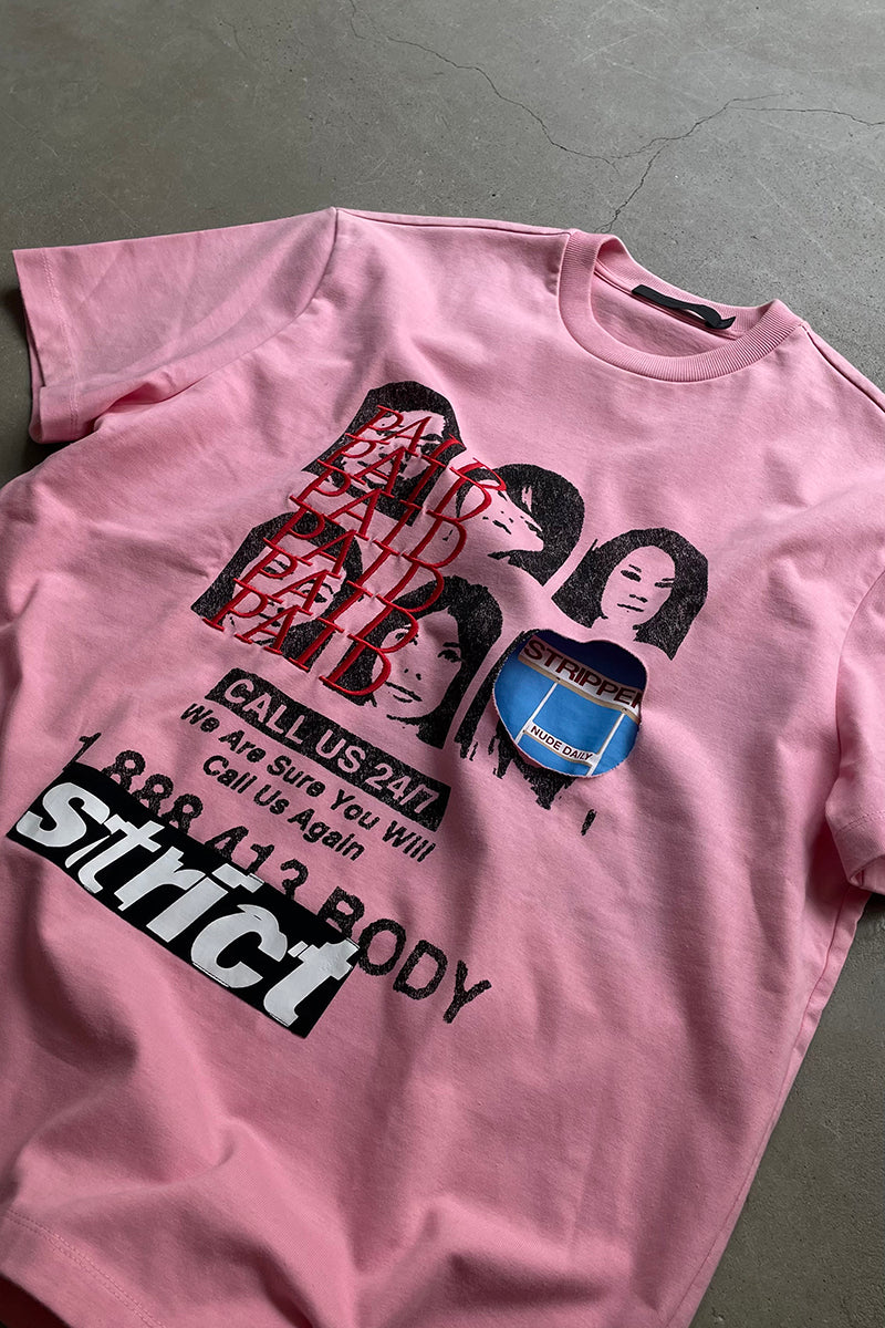 PAID EMBROIDERY T-SHIRT / PINK [SIZE: 48 USED]