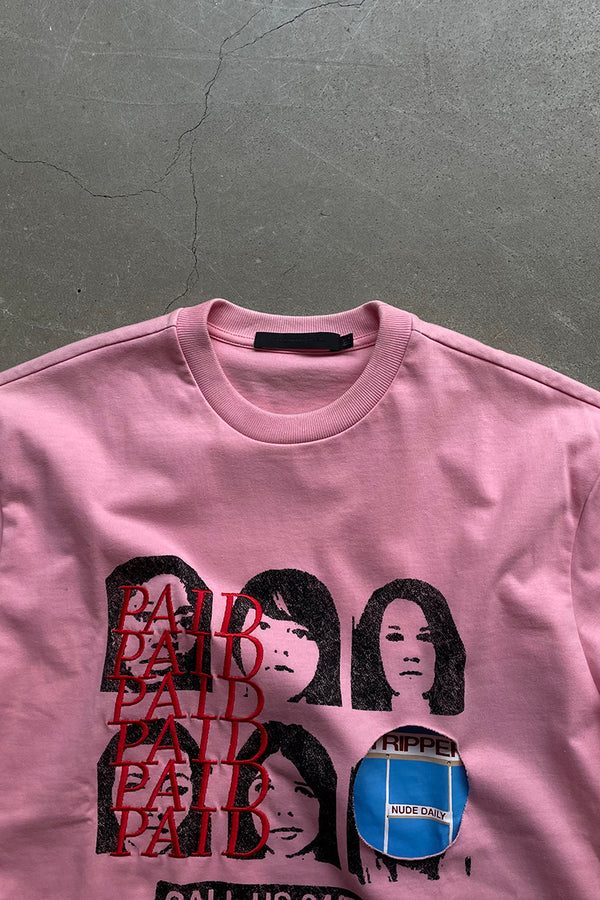 PAID EMBROIDERY T-SHIRT / PINK [SIZE: 48 USED]