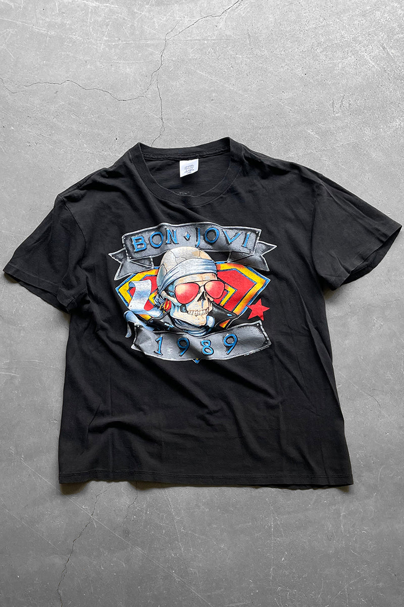 MADE IN USA 89'S BON JOVI BAND T-SHIRT / BLACK [SIZE: L USED]