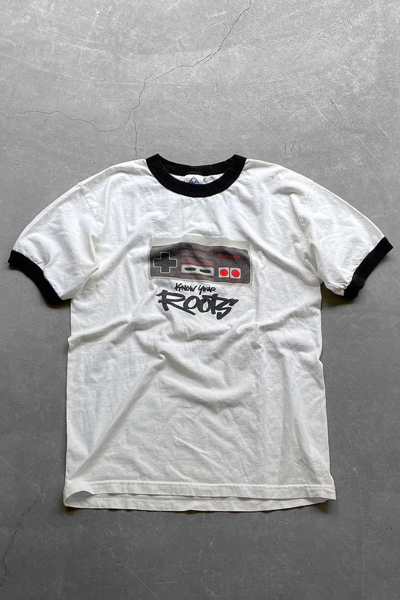MADE IN MEXICO Y2K 02'S NINTENDO RINGER NECK T-SHIRT / WHITE [SIZE: L USED]