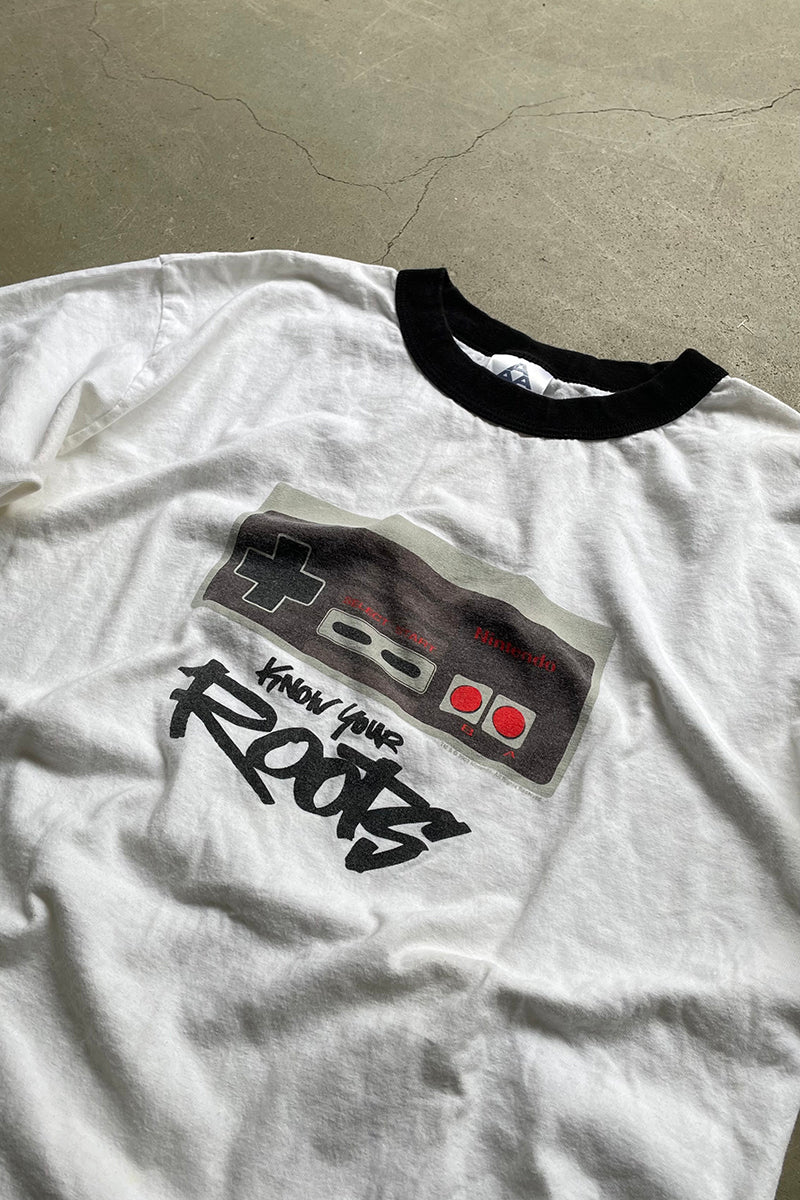 MADE IN MEXICO Y2K 02'S NINTENDO RINGER NECK T-SHIRT / WHITE [SIZE: L USED]