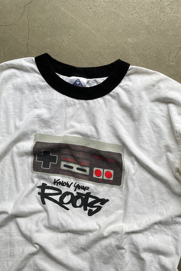 MADE IN MEXICO Y2K 02'S NINTENDO RINGER NECK T-SHIRT / WHITE [SIZE: L USED]